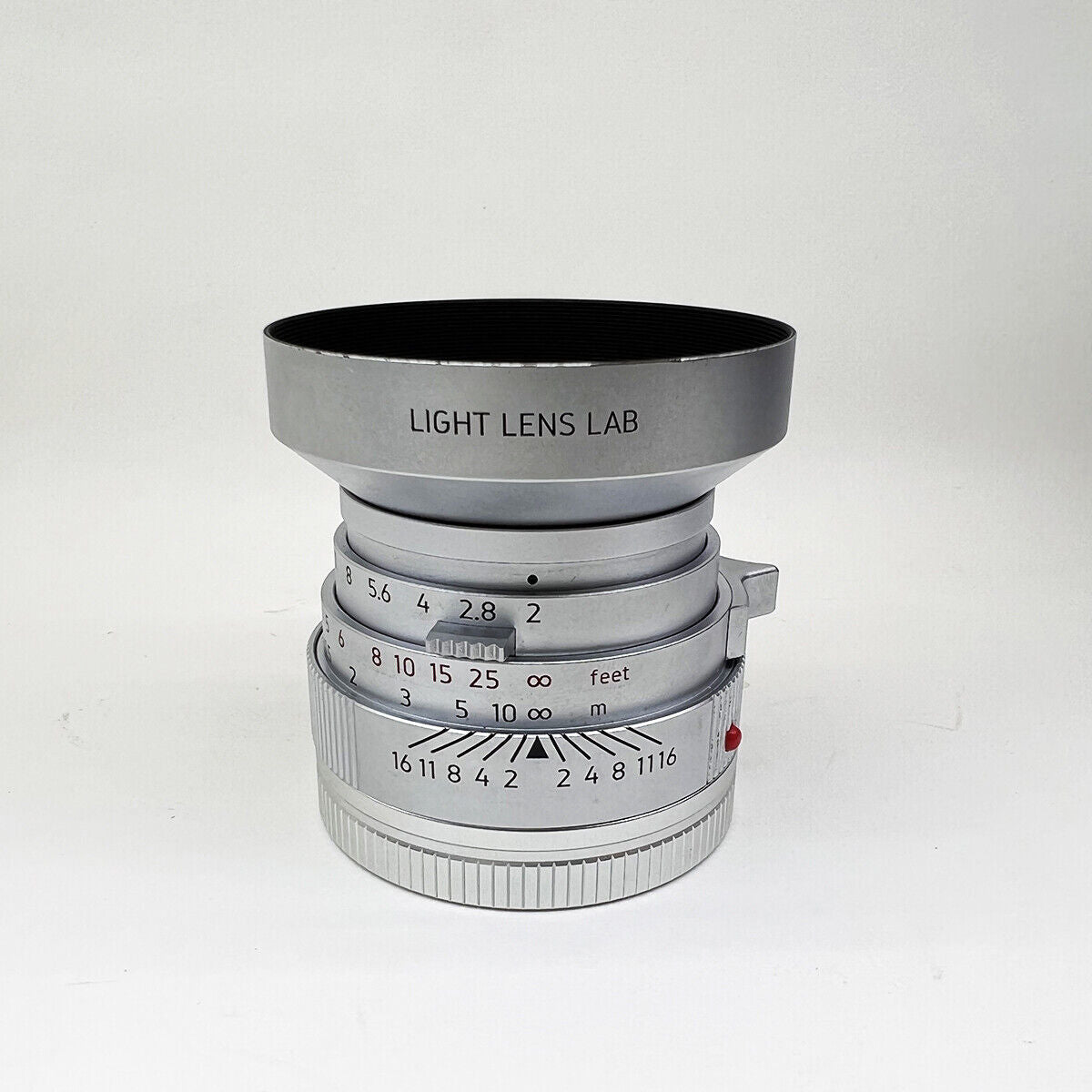 Light lens lab Lens Elcan 50mm F2 Silver Chrome Leica Summicron M M3 M6 +UV Hood