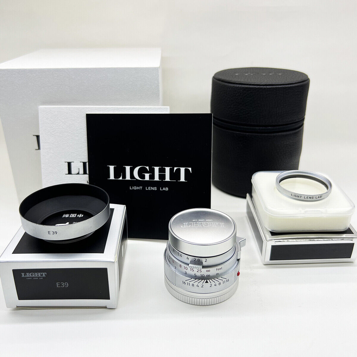 Light lens lab Lens Elcan 50mm F2 Silver Chrome Leica Summicron M M3 M6 +UV Hood